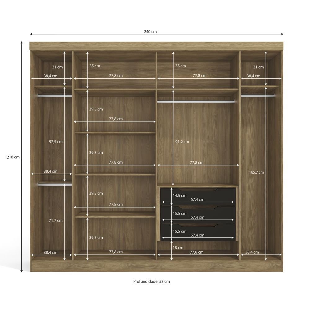 Guarda Roupa 240cm 06 portas e 03 gavetas M556 Kappesberg Móveis Kappesberg - 3