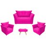 Kit Namoradeira + 2 Poltronas Decorativa Isis + 1 Puff Retangular Couro Rosa Pink Pés Madeira Mz Dec - 1