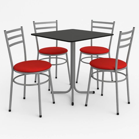Conjunto Mesa Cinza 70x70cm Tampo Preto com 4 Cadeiras Epoxi