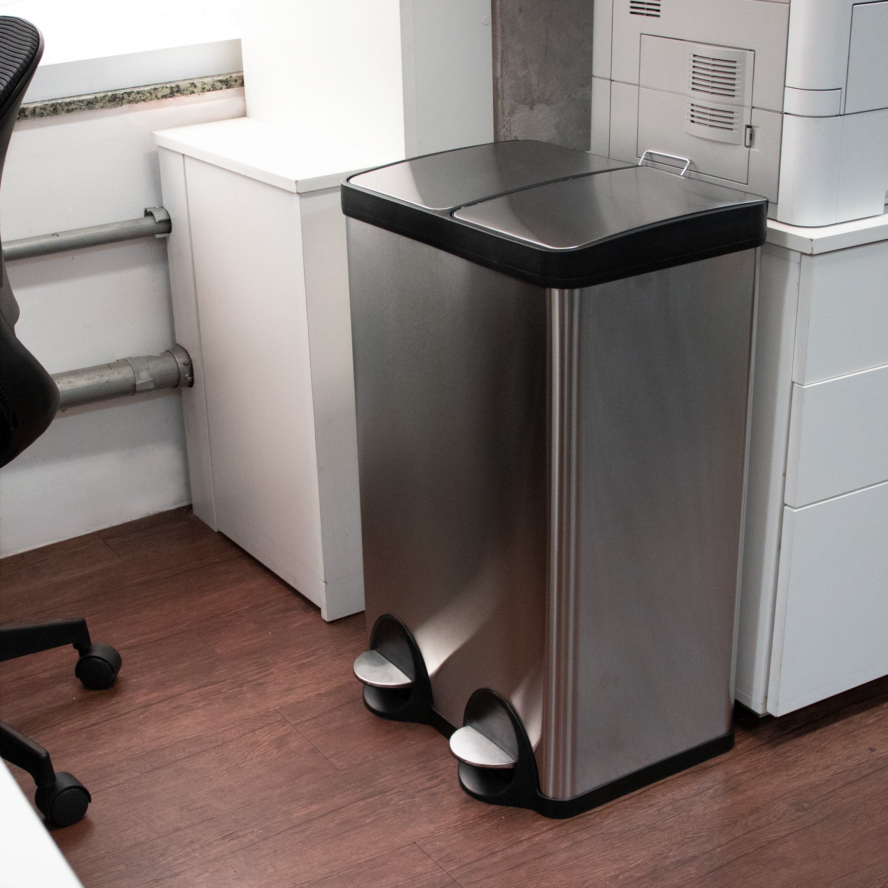 Lixeira Seletiva Dupla Inox Office Healer Simple 2 divisórias de 30L - 9