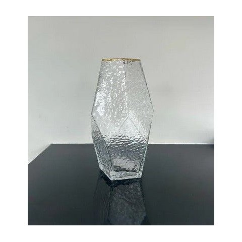 Vaso de Vidro C/borda Dourada Taj 13cm X 23,5cm