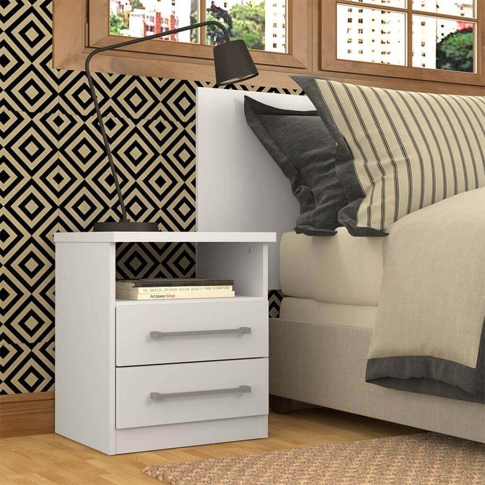 Mesa de Cabeceira 2 Portas 100% Mdf Branco - 1