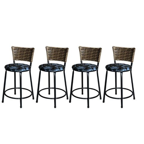 Jogo 4 Banqueta Baixa Para Cozinha Ratan Cappuccino Preta Estofado Floral  Floral 
