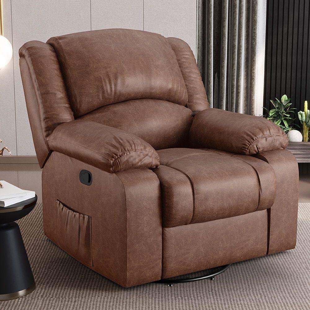 Poltrona do Papai Reclinável Sala de Cinema Barcelona Glider Manual Giratória Usb Pu Marrom Brilho - 3