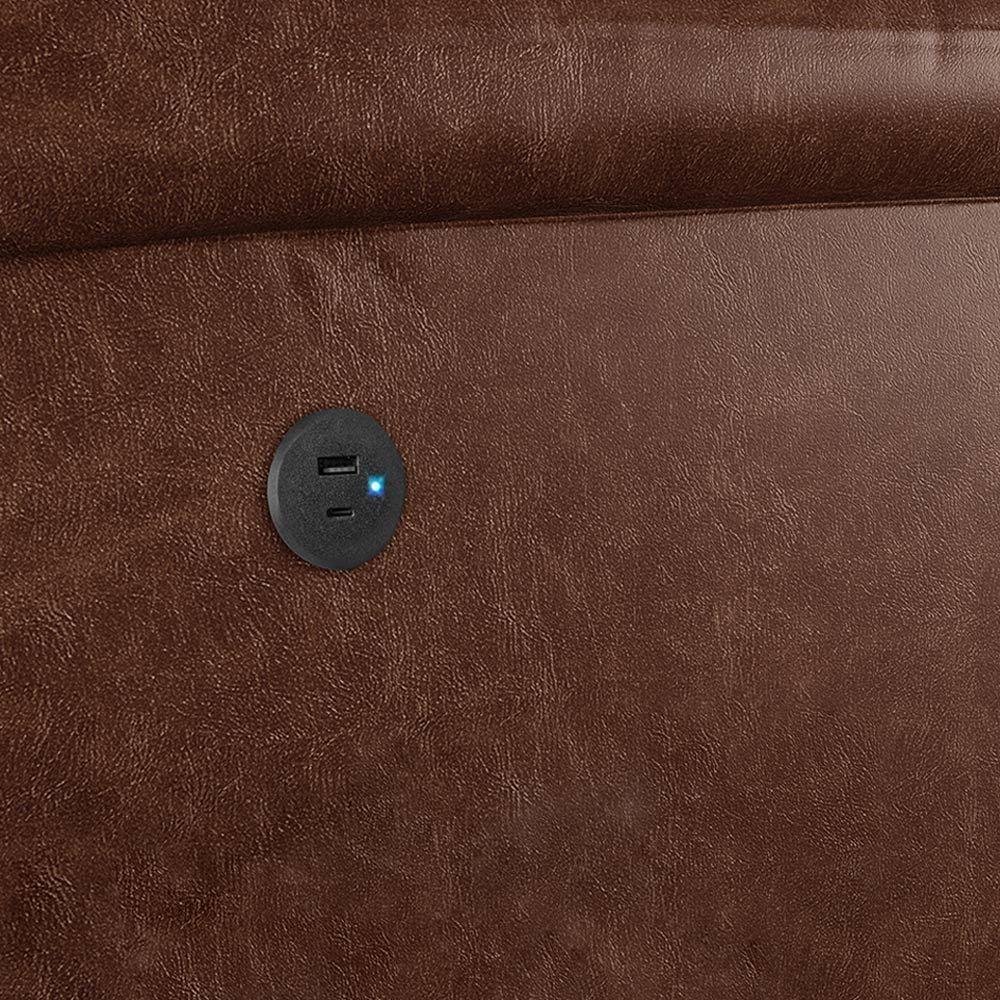 Poltrona do Papai Reclinável Sala de Cinema Barcelona Glider Manual Giratória Usb Pu Marrom Brilho - 5