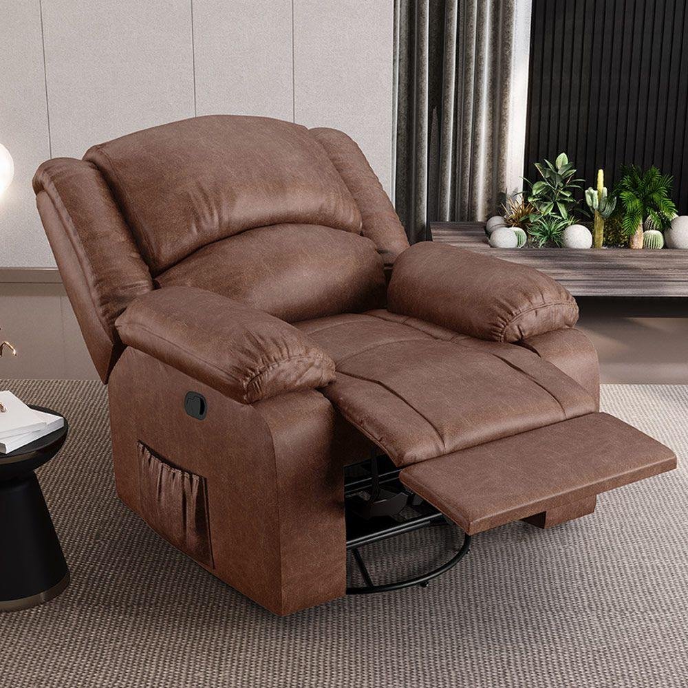 Poltrona do Papai Reclinável Sala de Cinema Barcelona Glider Manual Giratória Usb Pu Marrom Brilho - 7