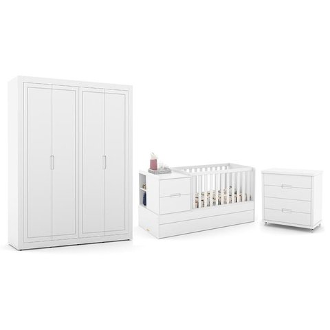 Dormitório Completo Infantil Tutto New 4 Portas, Cômoda 4 Gavetas e Berço Multifuncional Formare Bra