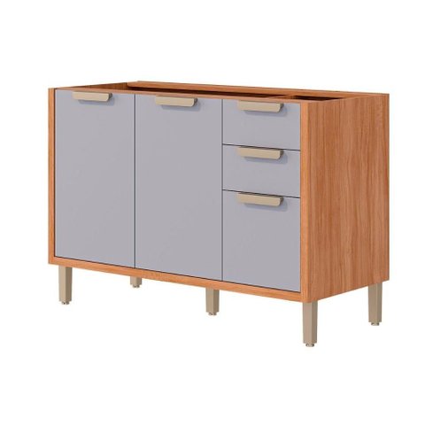 Balcão de Cozinha S/ Tampo Eloise C/ 2 Portas e 3 Gavetas 120cm Cinamomo/platina - Mgm