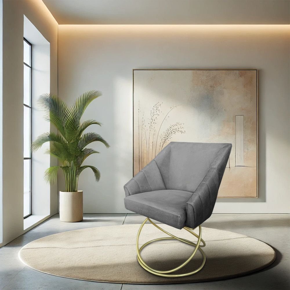 Poltrona Luxo Alana Suede Grafite Base de Ferro Dourado - Pallazio - 2