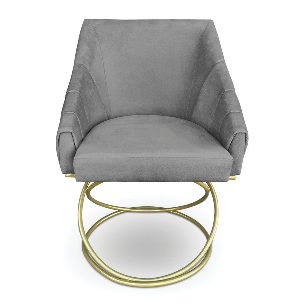 Poltrona Luxo Alana Suede Grafite Base de Ferro Dourado - Pallazio - 3