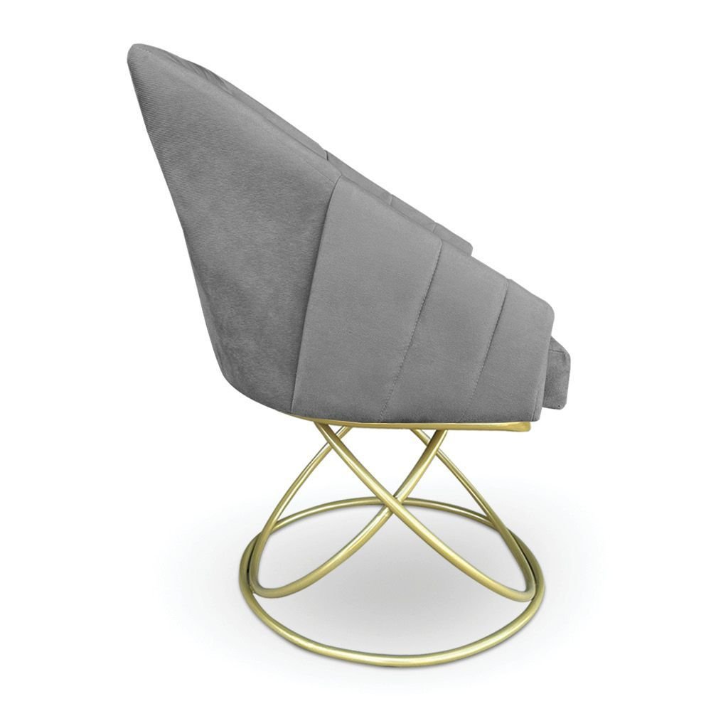 Poltrona Luxo Alana Suede Grafite Base de Ferro Dourado - Pallazio - 4