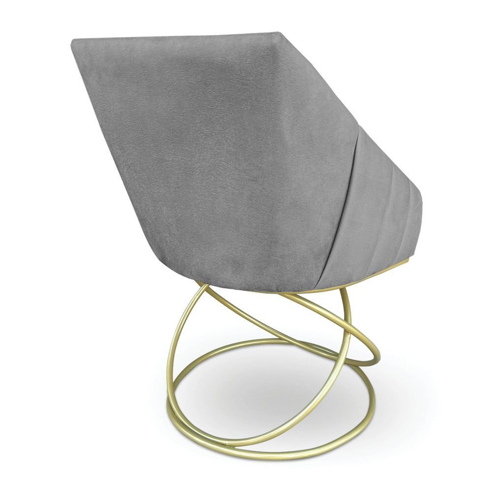 Poltrona Luxo Alana Suede Grafite Base de Ferro Dourado - Pallazio - 5