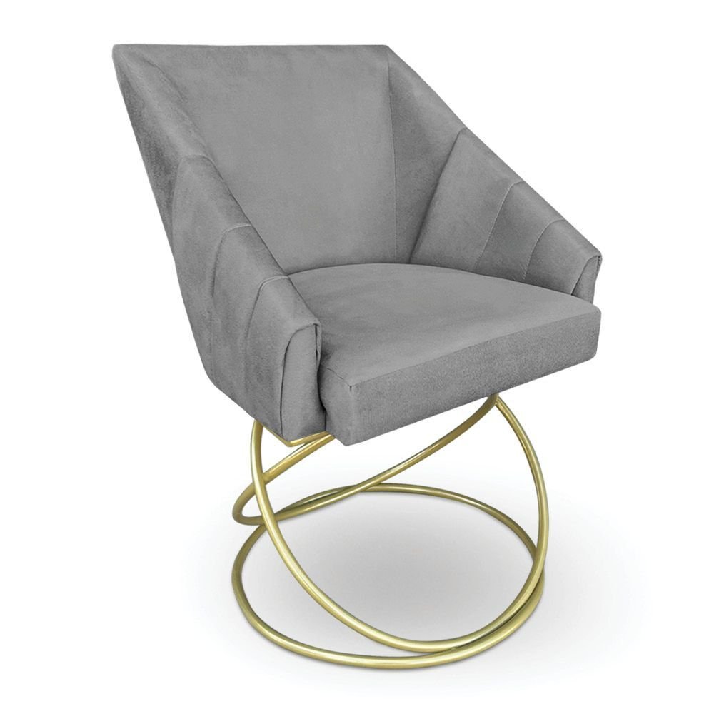 Poltrona Luxo Alana Suede Grafite Base de Ferro Dourado - Pallazio - 1