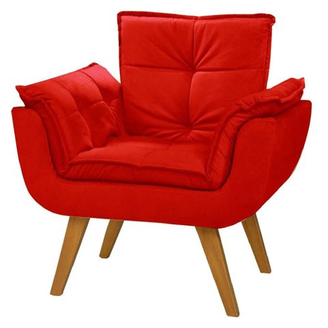 Poltrona Decorativa Mona Luxo Suede Vermelha Sala Recepção