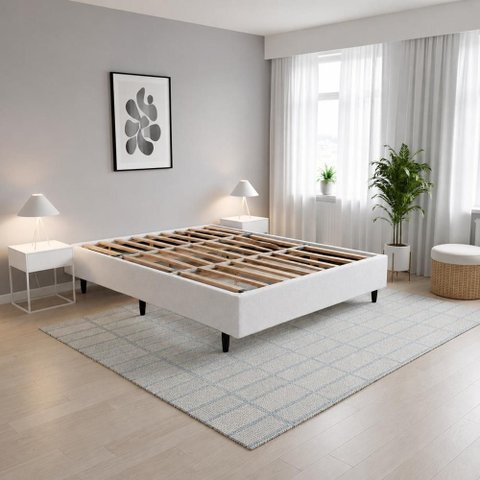 Base de Cama Box na Caixa Cama Casal 137x187 Desmontável Tecido Premium 100% Madeira - Cinza Escuro