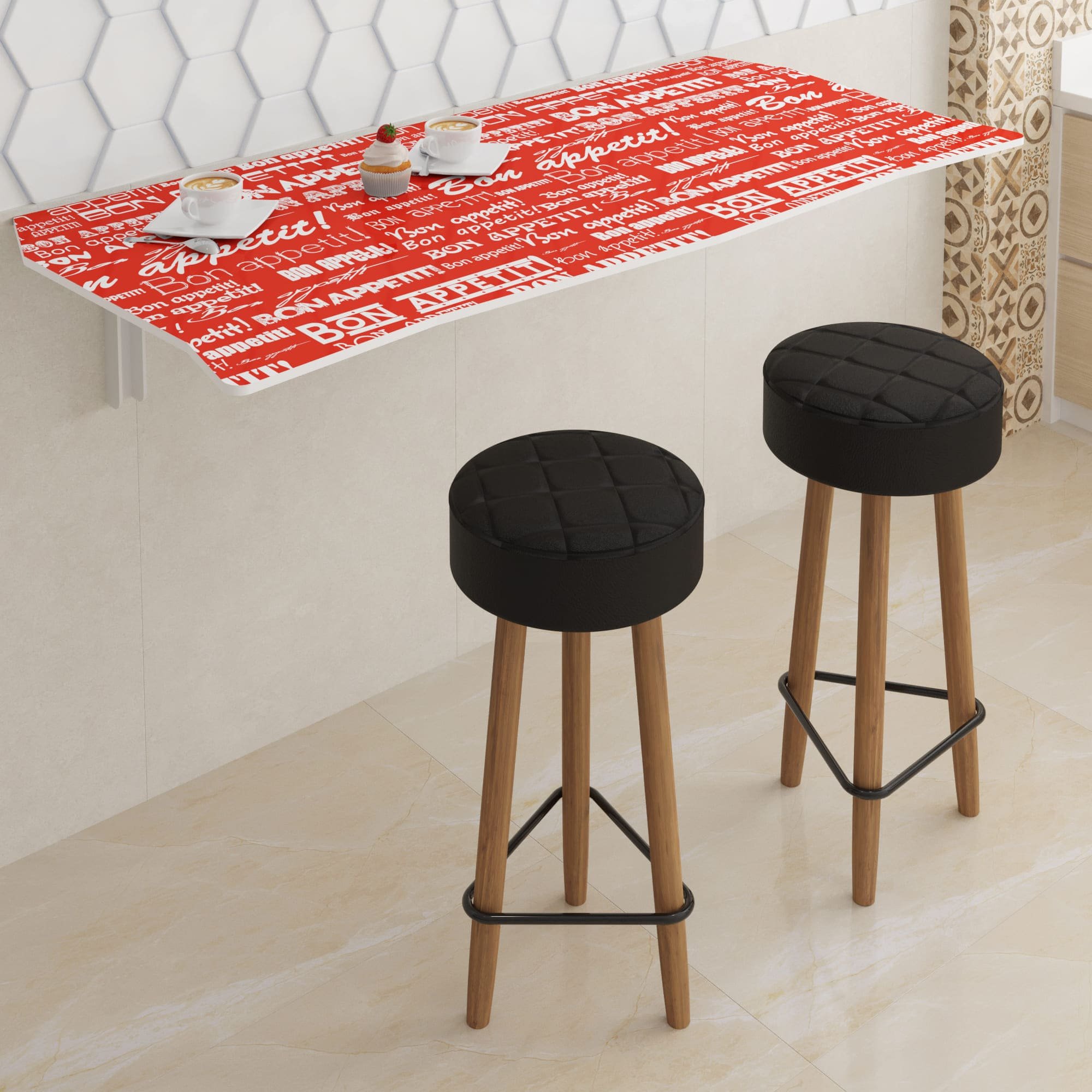Mesa Dobrável 90 cm Linha Apetit com 2 Banquetas - Cor Vermelho - 1