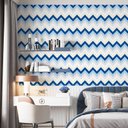 Ver imagem 1 de Papel de Parede Adesivo Chevron Azul e Branco - 2,5m