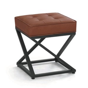 Pufe Estilo Industrial Quadrado Pés Metal Mônaco - Corano Caramelo