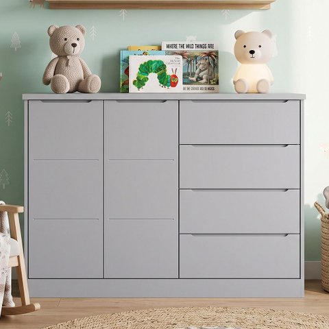 Cômoda Infantil 2 Portas 4 Gavetas Lua P04 Cinza - Mpozenato