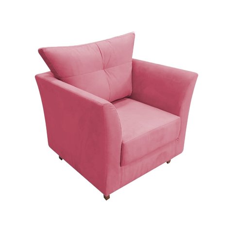 Poltrona Decorativa Isis Suede Rosa Pés Madeira Mz Decor