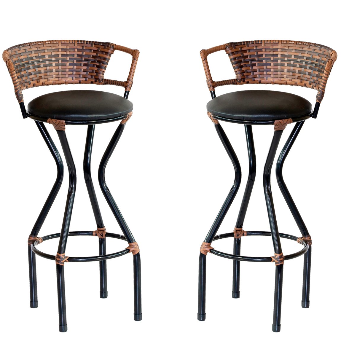 Conjunto 2 Banquetas com Assento Estofado Charme em Ferro para Restaurante, Edícula - Argila/Preto - 1