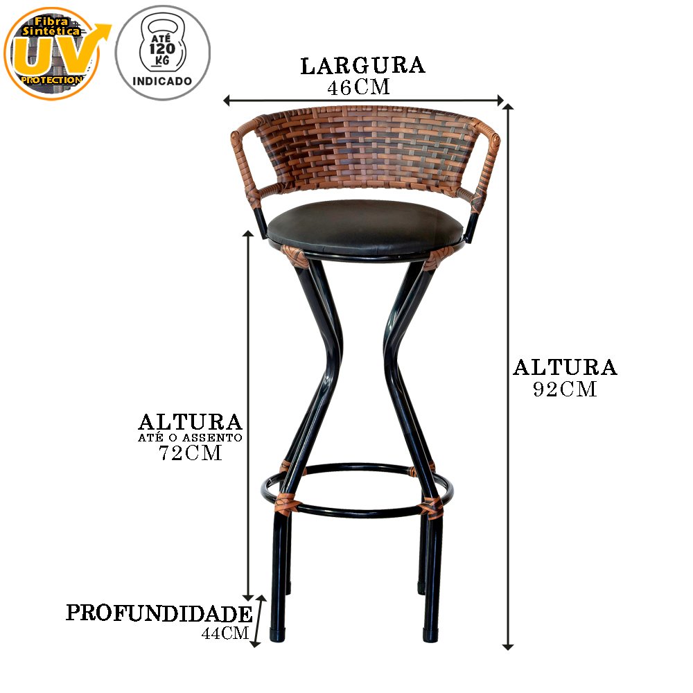 Conjunto 2 Banquetas com Assento Estofado Charme em Ferro para Restaurante, Edícula - Argila/Preto - 3
