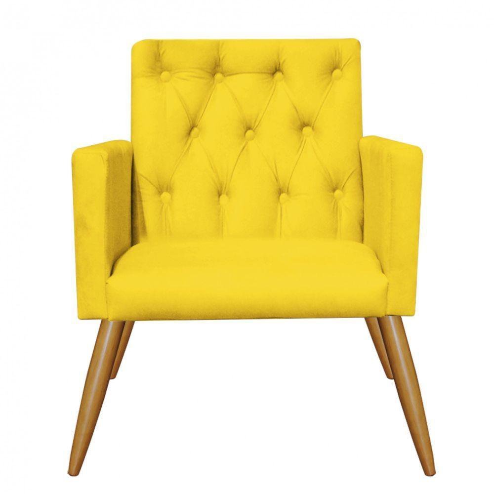 Kit Poltrona E Namoradeira Nina Capitonê Sala De Estar Recepção Suede Amarelo - 5