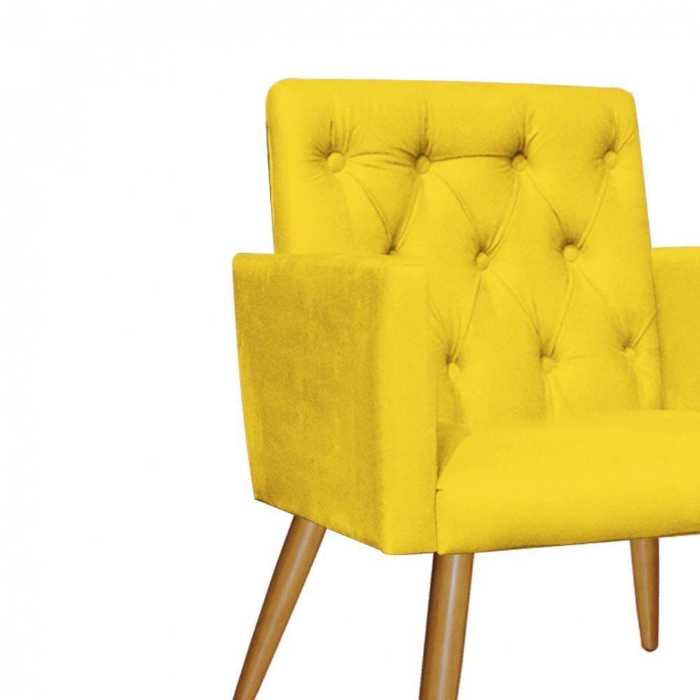 Kit Poltrona E Namoradeira Nina Capitonê Sala De Estar Recepção Suede Amarelo - 4