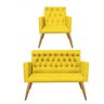 Kit Poltrona E Namoradeira Nina Capitonê Sala De Estar Recepção Suede Amarelo - 1