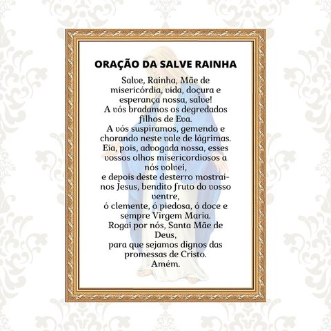 Quadro Moldura Dourada Oração Salve Rainha 33x24cm:com Acetato