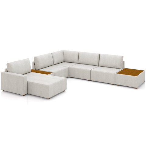Sofá de Canto com Chaise e Mesa Lateral Sala de Estar Living 347cm Gales M03 Bouclê Cru - Lyam Decor