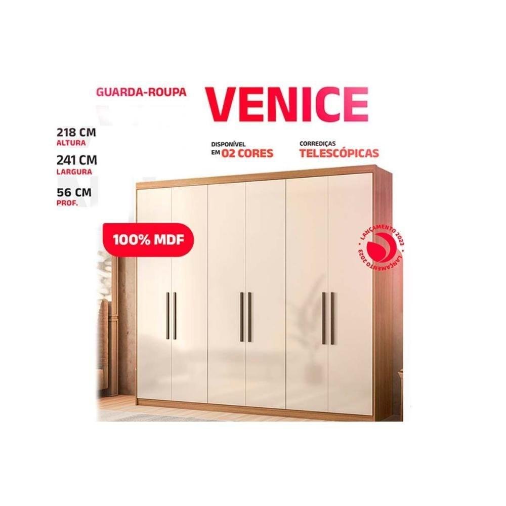 Guarda Roupa 6 Portas 4 Gavetas Venice Amêndola-off White - Demóbile - 5