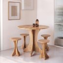 Ver imagem 2 de Conjunto Mesa de Jantar Redonda 80cm 4 Banquetas Madeira Maciça Geovani Amêndoa Cbmjrb80