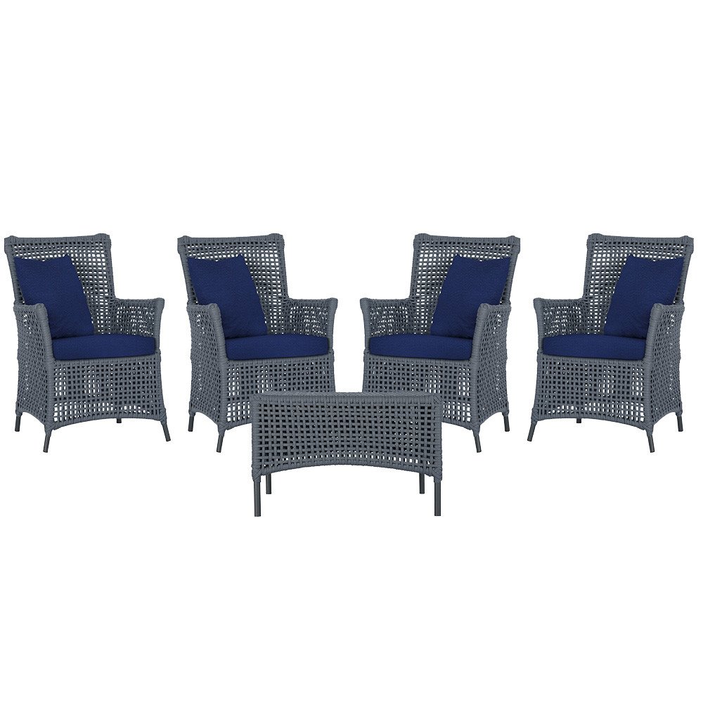4 Poltronas e 1 Mesa Igapó em Alumínio Pintura Preta Corda Náutica Estofado 10 - 1