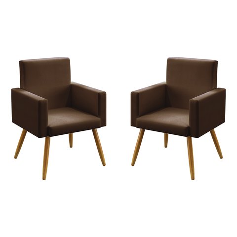Kit 2 Poltronas Decorativas Estofadas Nina para Sala de Estar Couro Artificial Marrom Aradecor