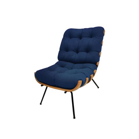 Poltrona Costela Suede Azul Marinho