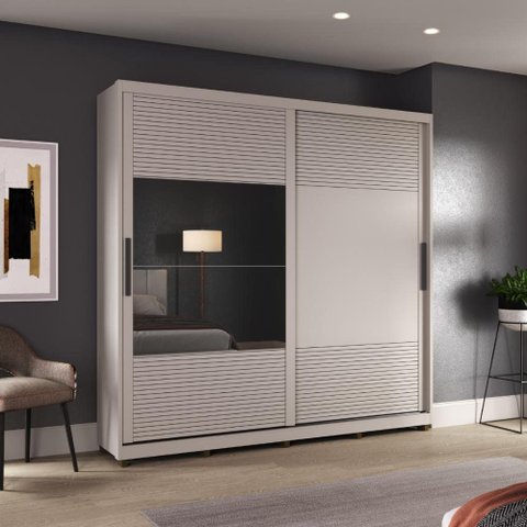 Guarda Roupa de Casal Grande 2 Portas de Correr 235x237 cm Cinza MDF Casamia