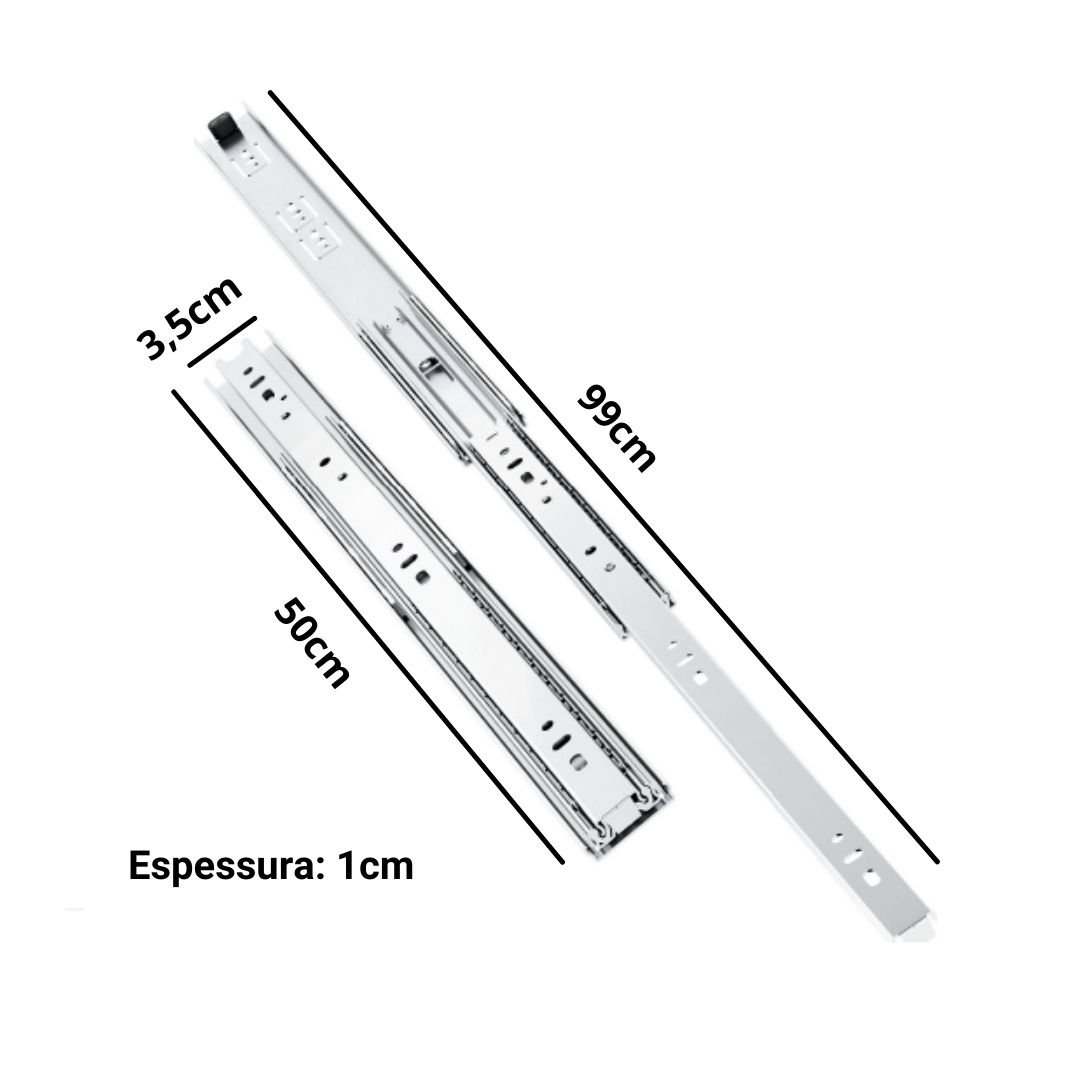 Kit de 2 Pares Corrediça Telescópica Gaveta Puxador H35 500Mm - 1