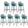 Kit 07 Banqueta Alta Com Encosto Sttar Balcão Ferro Verde Fibra Verde Almofada Suede Azul Turquesa - - 1