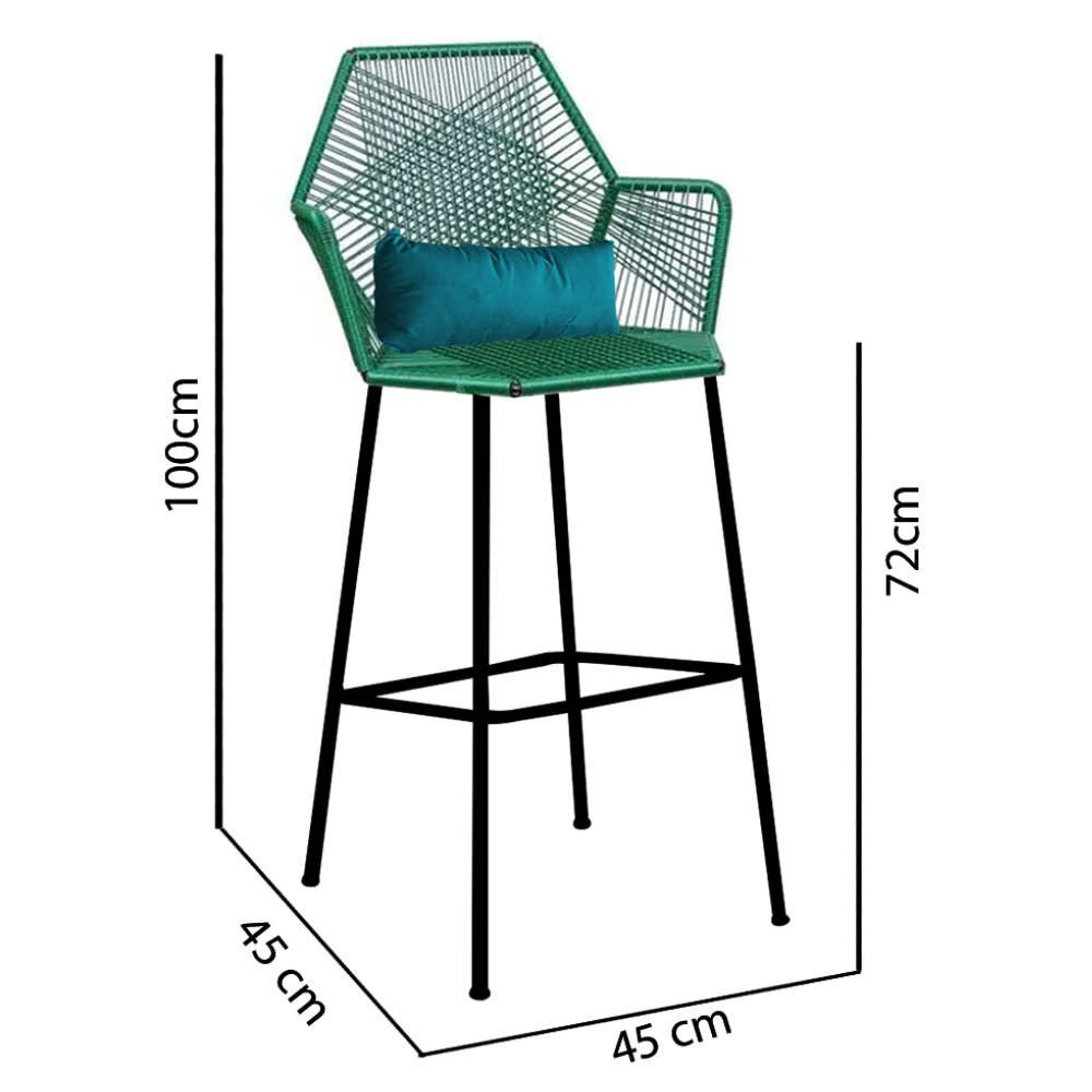 Kit 07 Banqueta Alta Com Encosto Sttar Balcão Ferro Verde Fibra Verde Almofada Suede Azul Turquesa - - 4