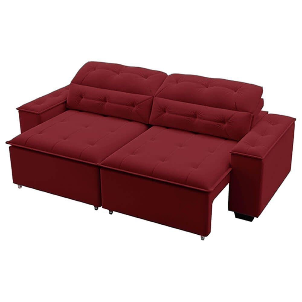 Sofá 4 Lugares Ucrânia Bipartido Veludo Vermelho - 5