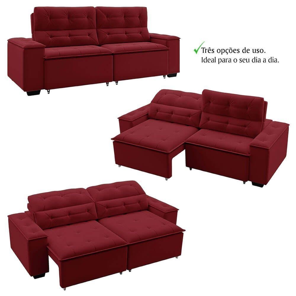 Sofá 4 Lugares Ucrânia Bipartido Veludo Vermelho - 7