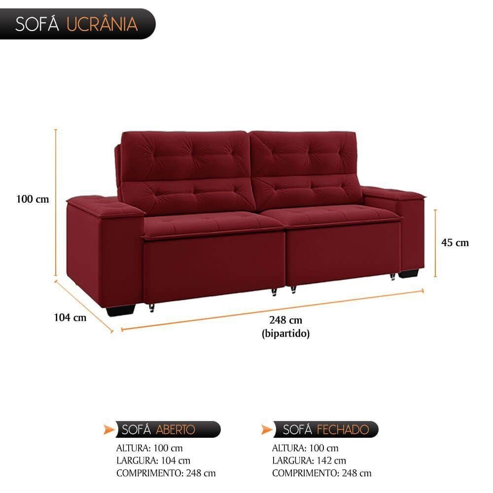 Sofá 4 Lugares Ucrânia Bipartido Veludo Vermelho - 4