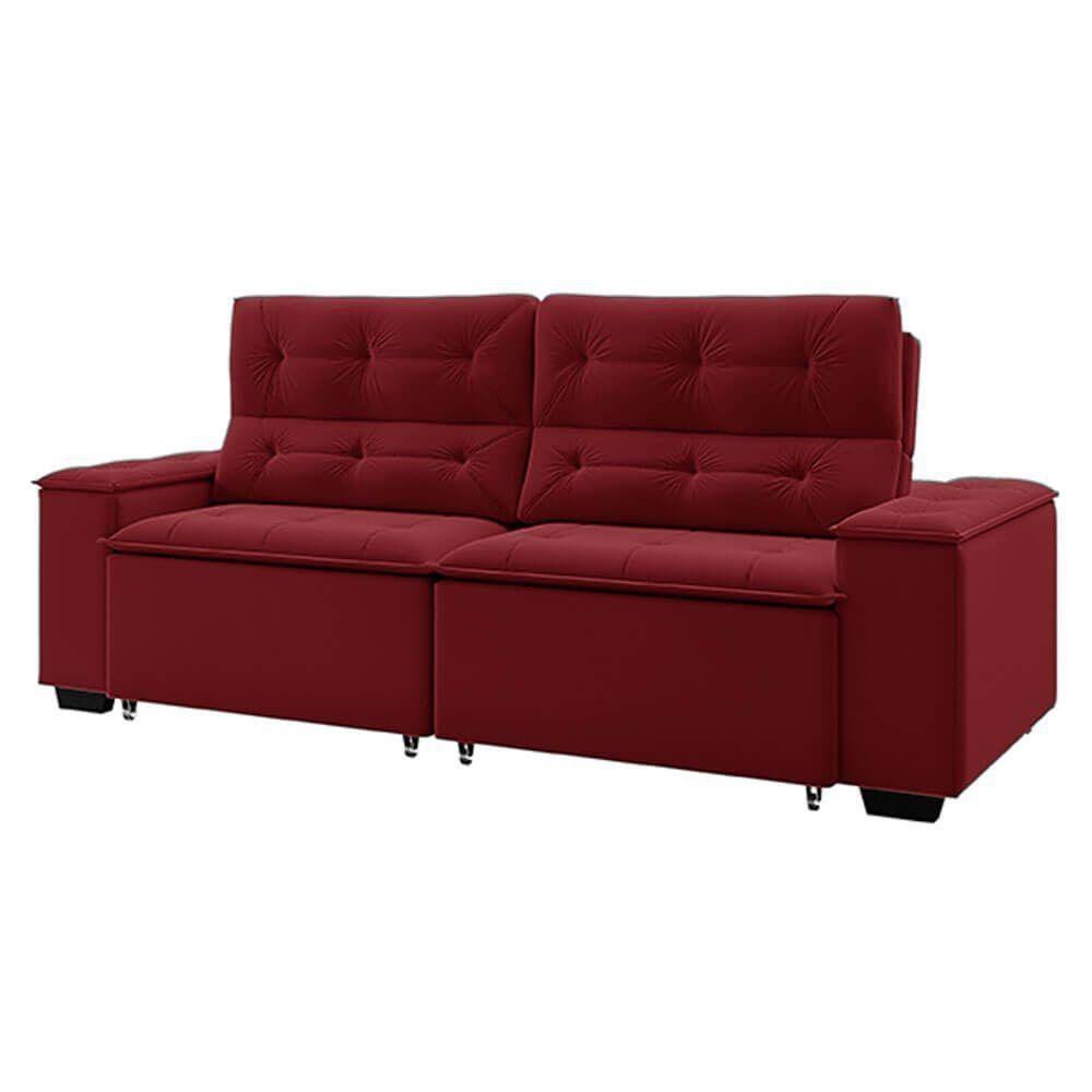 Sofá 4 Lugares Ucrânia Bipartido Veludo Vermelho - 8