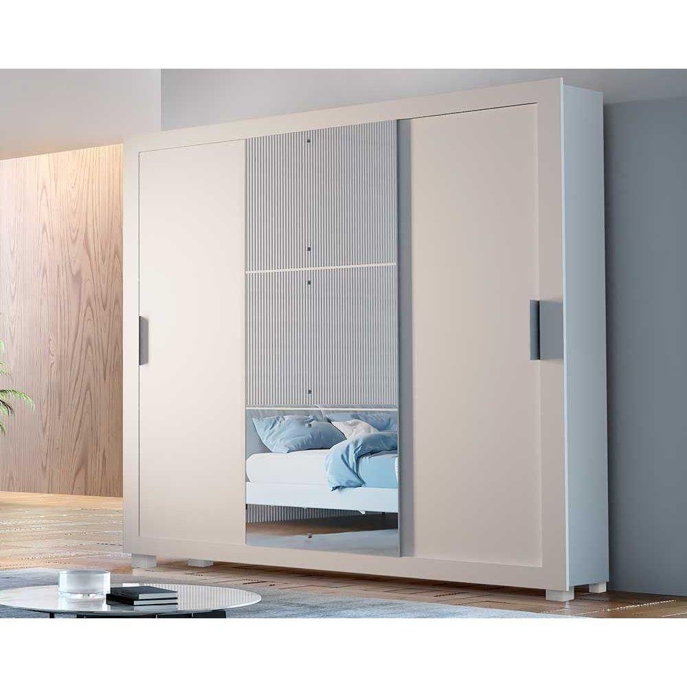 Guarda Roupa Casal Veneza Luxo 3 Portas de Correr e 4 Gavetas C/ Pés Branco - Rufato - 1