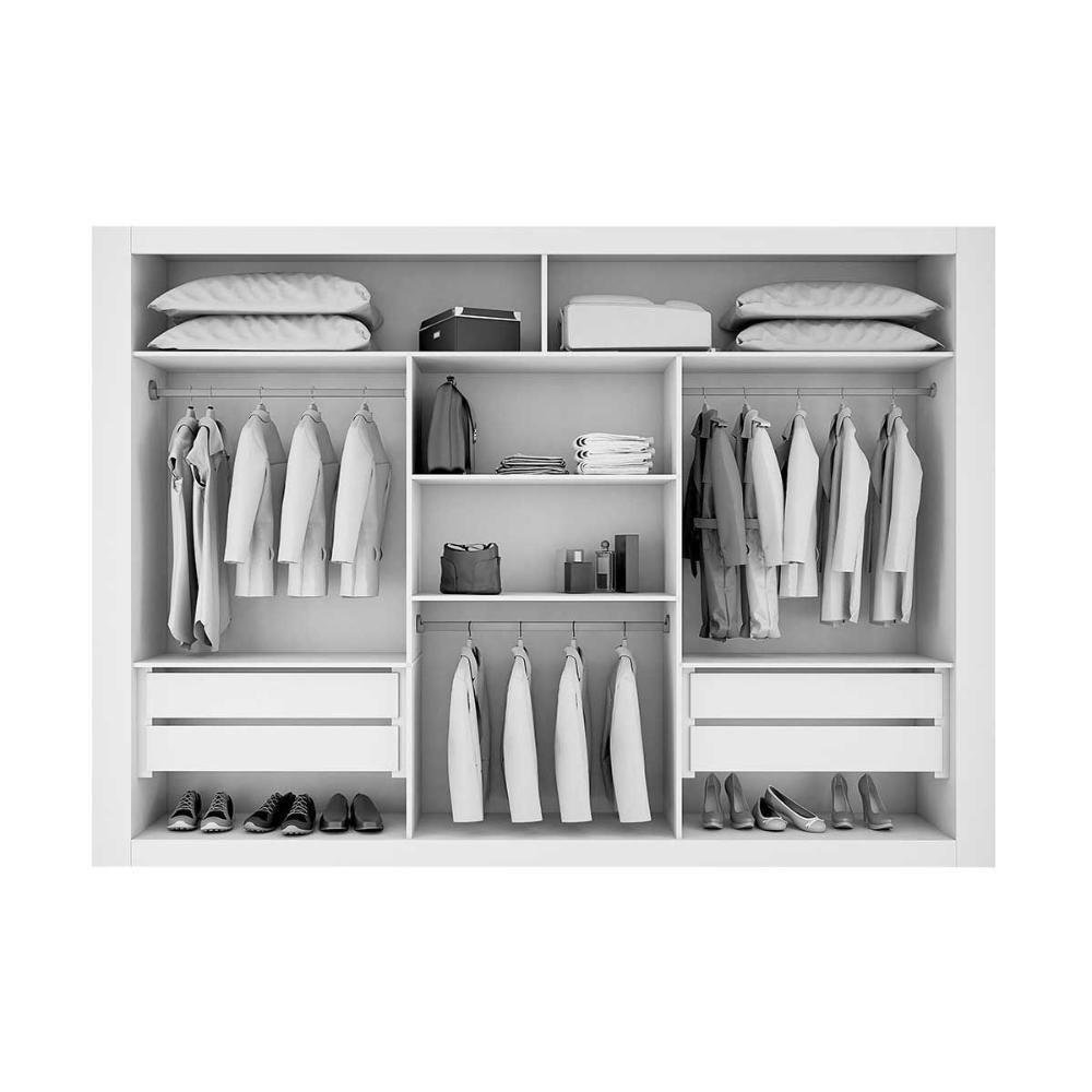 Guarda Roupa Casal Veneza Luxo 3 Portas de Correr e 4 Gavetas C/ Pés Branco - Rufato - 3