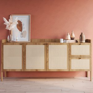 Balcão Buffet 3 Portas 2 Gavetas Palhinha Pé Madeira 27935 Oslo Artesano - Hanover/pé Roble