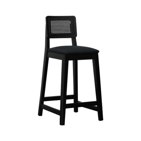 Banqueta Gabi Madeira Maciça Encosto C- Telinha C- 68cm Altura - Preto Assento Estofado Linho Preto