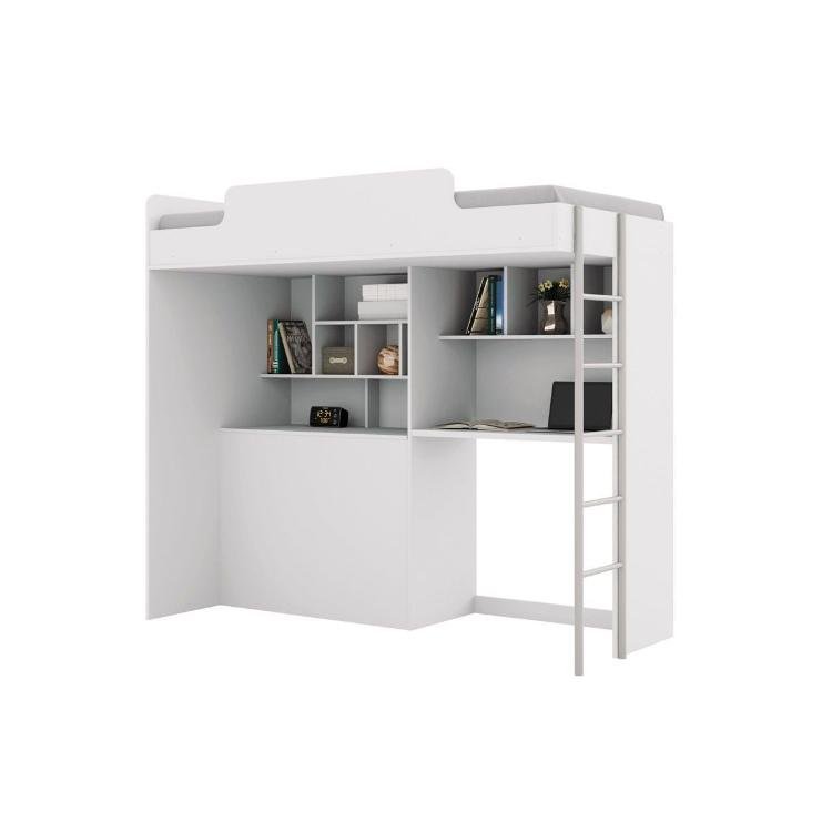 Beliche Multifuncional Office New (Cama+Escrivaninha de CPU+Baú+Nicho+Prateleiras) Branco - Santos A - 1