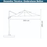 Ombrelone Lateral com Base 150 Lt Hdpe Belize Rivatti 300 Cm (larg) Aluminio Capa Poliéster Fendi - 6